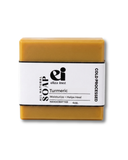 Handmade turmeric soap bar for glowing skin with natural botanical ingredients.